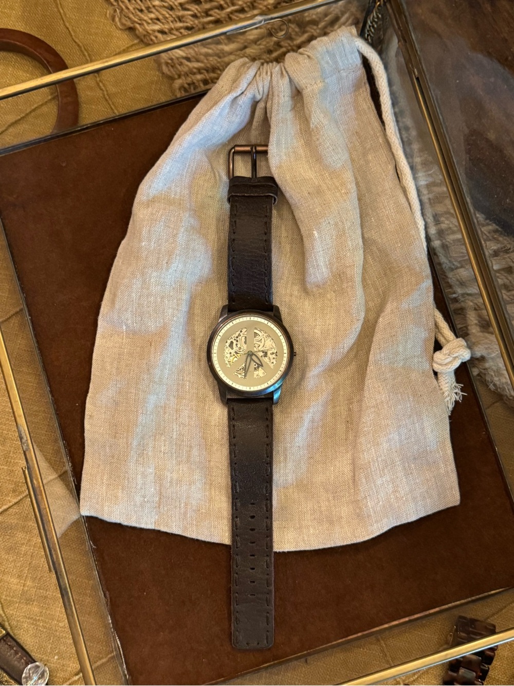 Lucky Brand Skeleton Peace Sign Dial-Leather Strap Watch